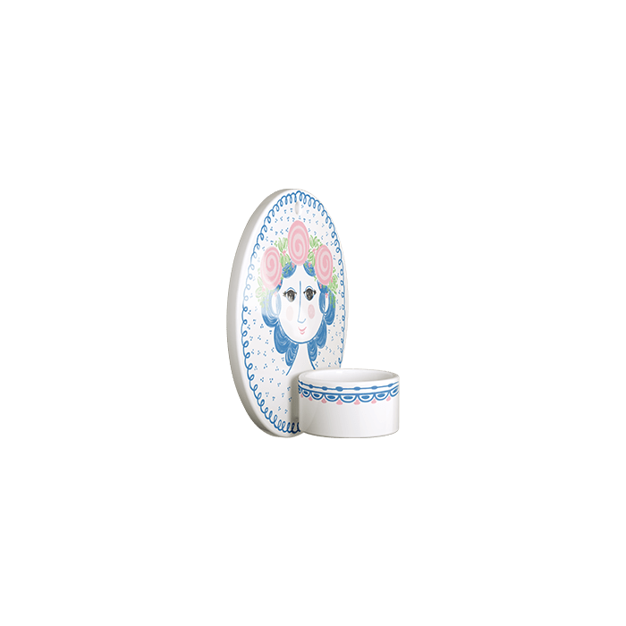 Bjørn Wiinblad Dora Tealight Holder, Blue Face, Ø: 5.1"