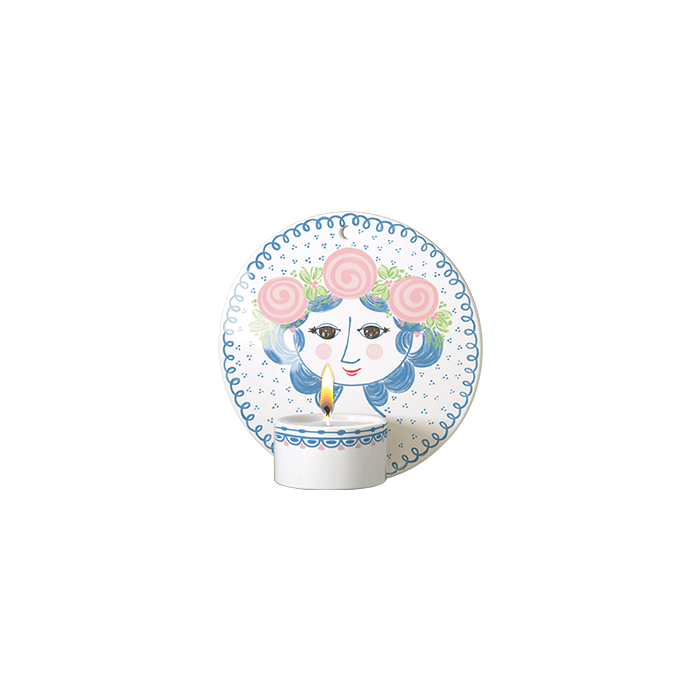 Bjørn Wiinblad Dora Tealight Holder, Blue Face, Ø: 5.1"