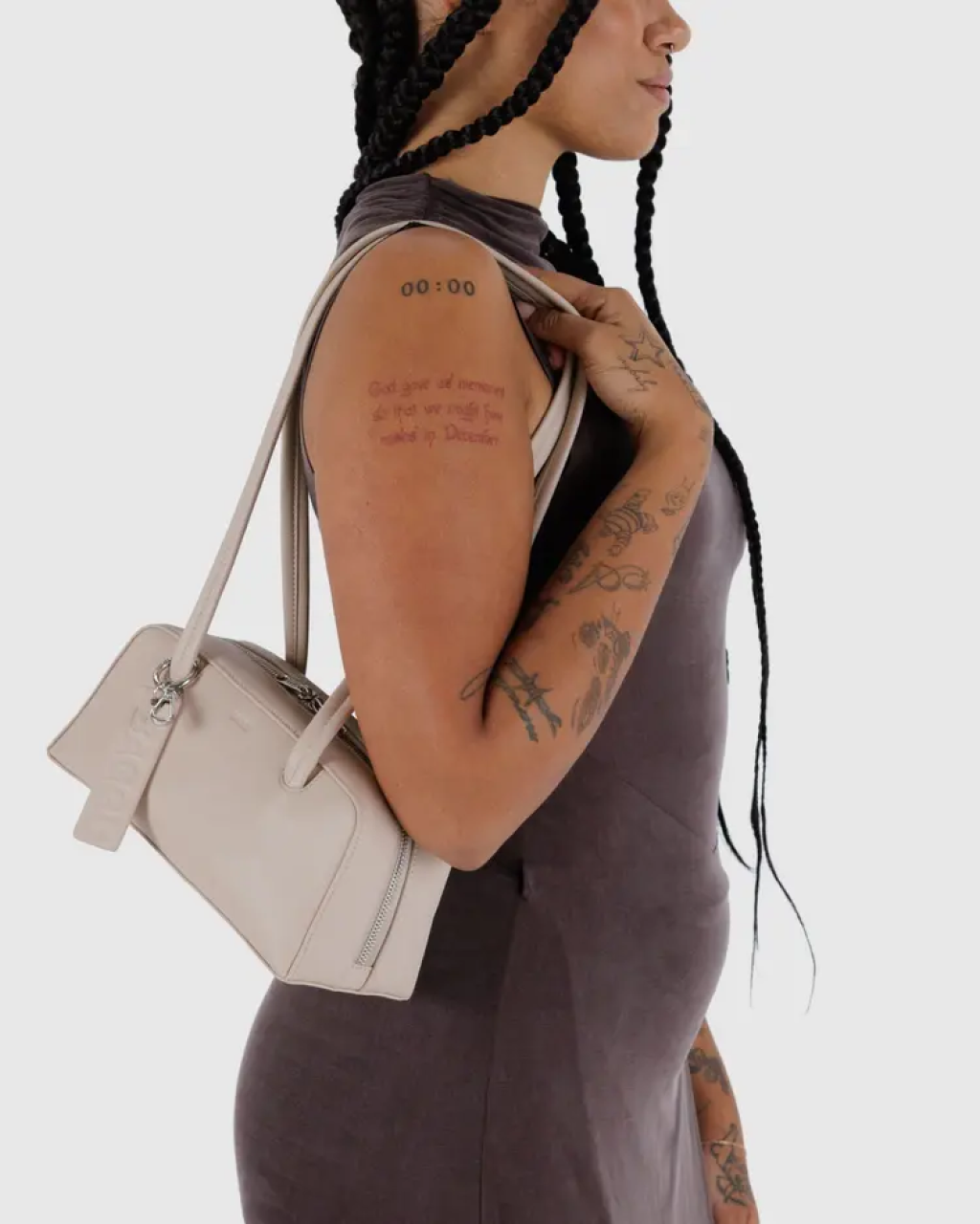 Small Recycled Leather Bowler Bag BAGGU | Stone