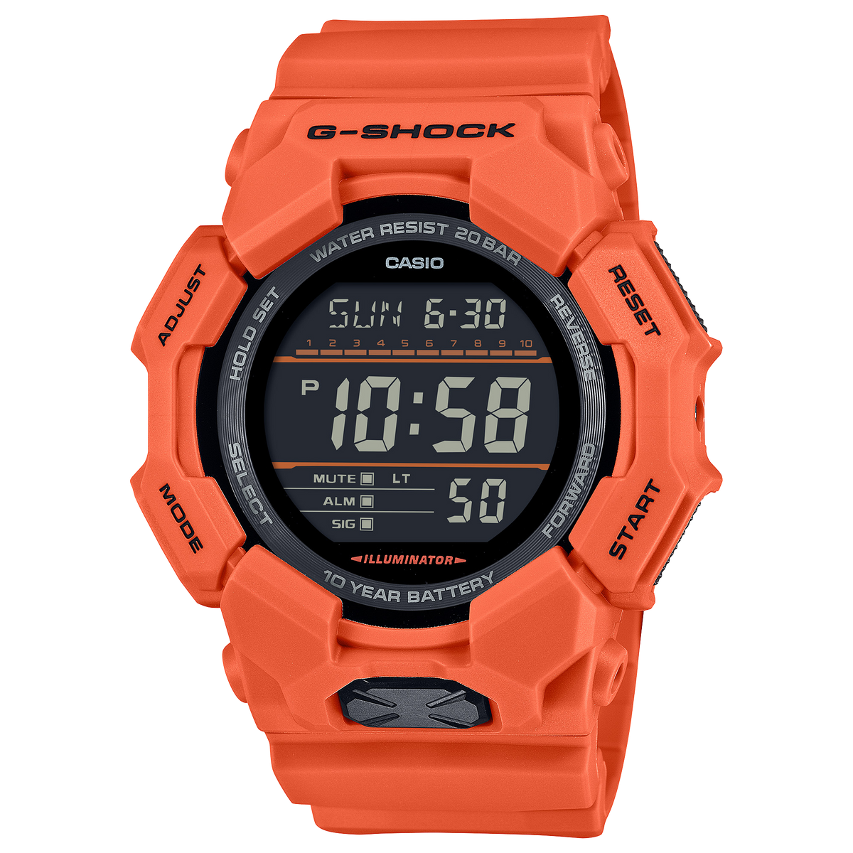 G-Shock GD010-4 digital watch, front view