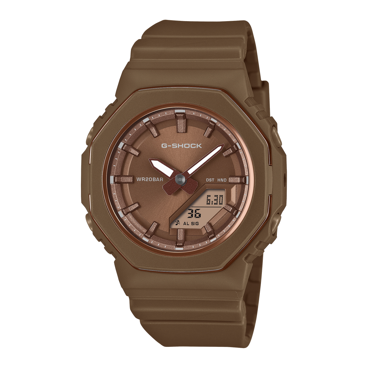 G-Shock GMAP2110B-5A watch, front view | Brown