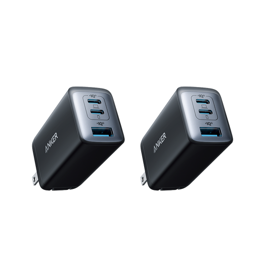 Two black Anker 735 chargers shown together, each with two USB-C ports and one USB-A port.