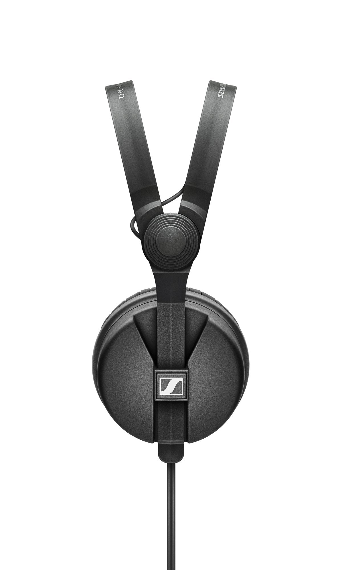 Sennheiser HD 25 black on-ear headphones with split headband, side view