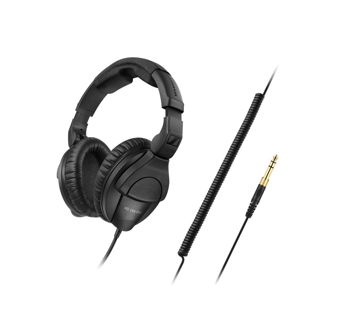 Sennheiser HD 280 PRO headphones with coiled cable and jack adapter