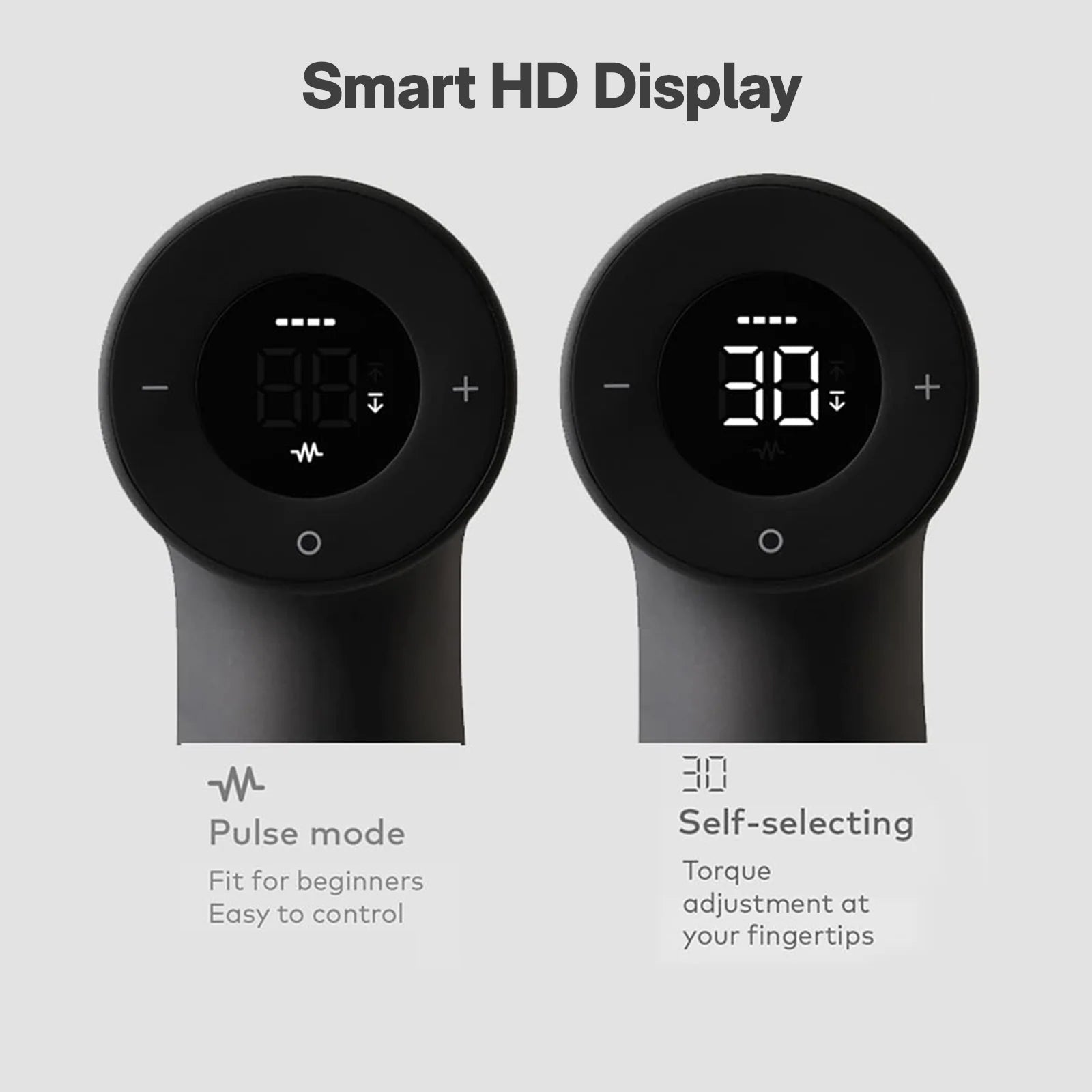 Two black electronic devices with digital displays on a gray background