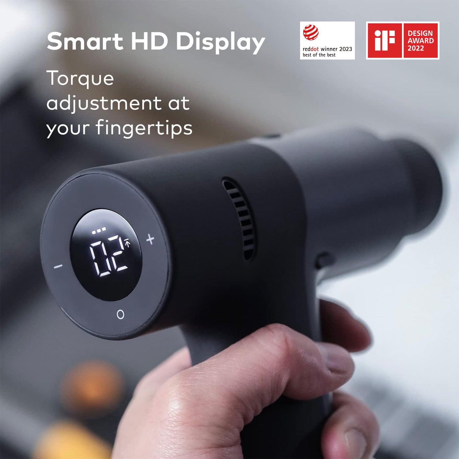 HOTO 12V Brushless Drill Tool Set's Smart HD Display 