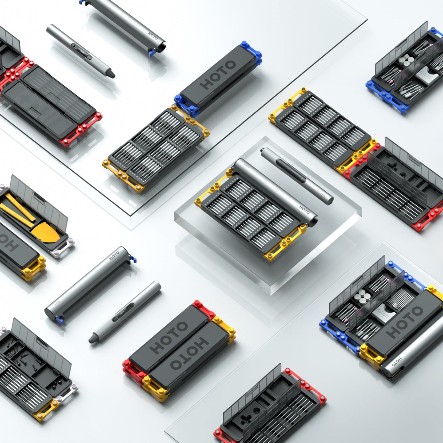 Collection of HOTO tool sets on a white background