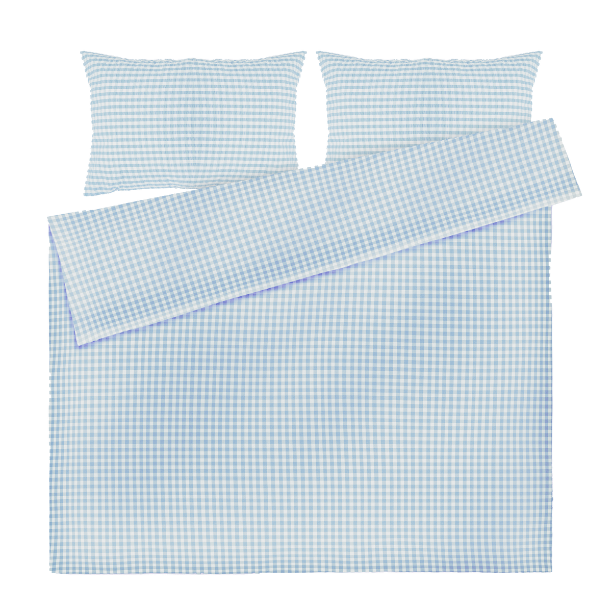 Juna King Bed Duvet Cover and Pillow Cases Organic Cotton Blue Checkered | King