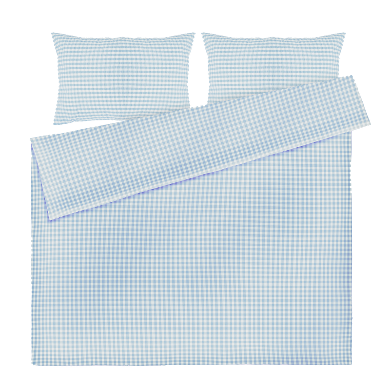Juna King Bed Duvet Cover and Pillow Cases Organic Cotton Blue Checkered | King