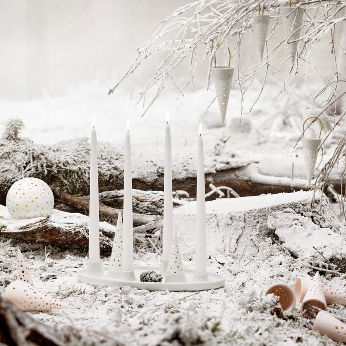 Kähler Nobili Oval Advent Candleholder, Snow White, W: 13.0