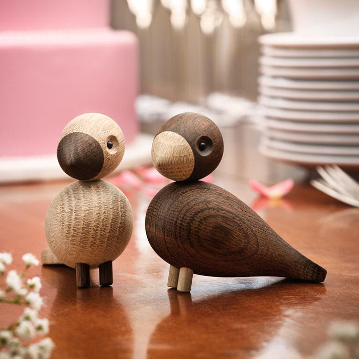 Kay Bojesen Lovebirds, Oak/Smoked Oak, H: 3.5"