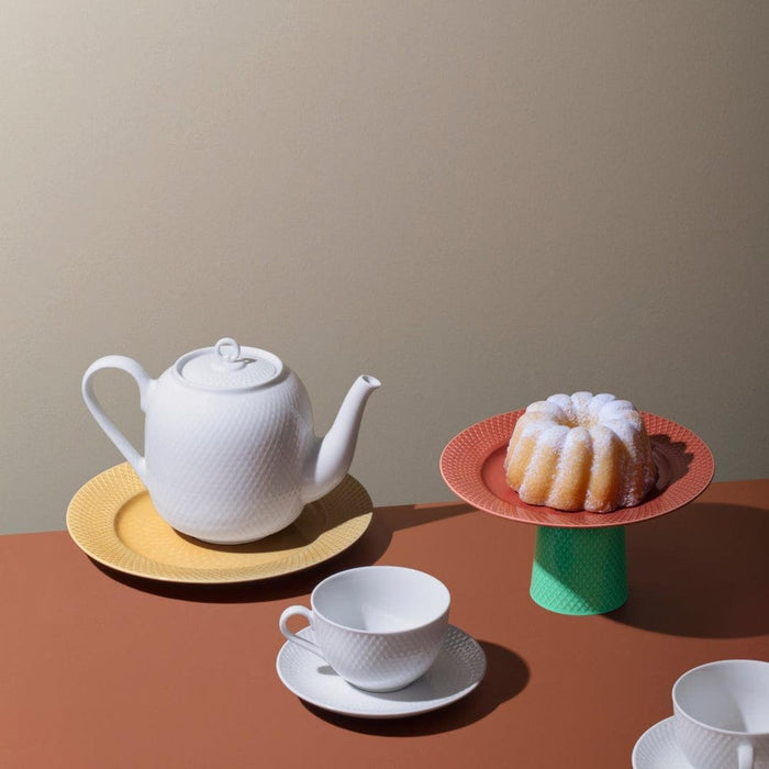 Lyngby Porcelæn Rhombe Tea Cup With Matching Saucer, White, 8.1 Oz