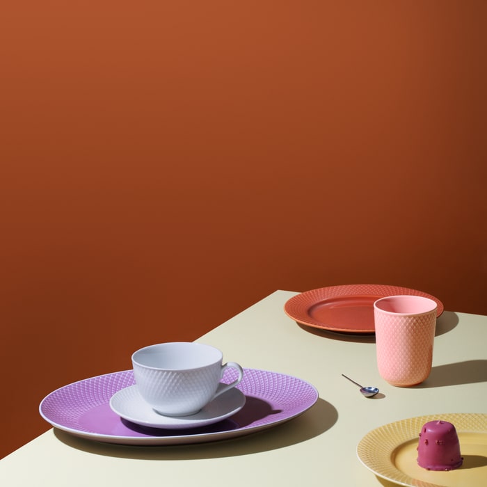 Lyngby Porcelæn Rhombe Tea Cup With Matching Saucer, White, 8.1 Oz