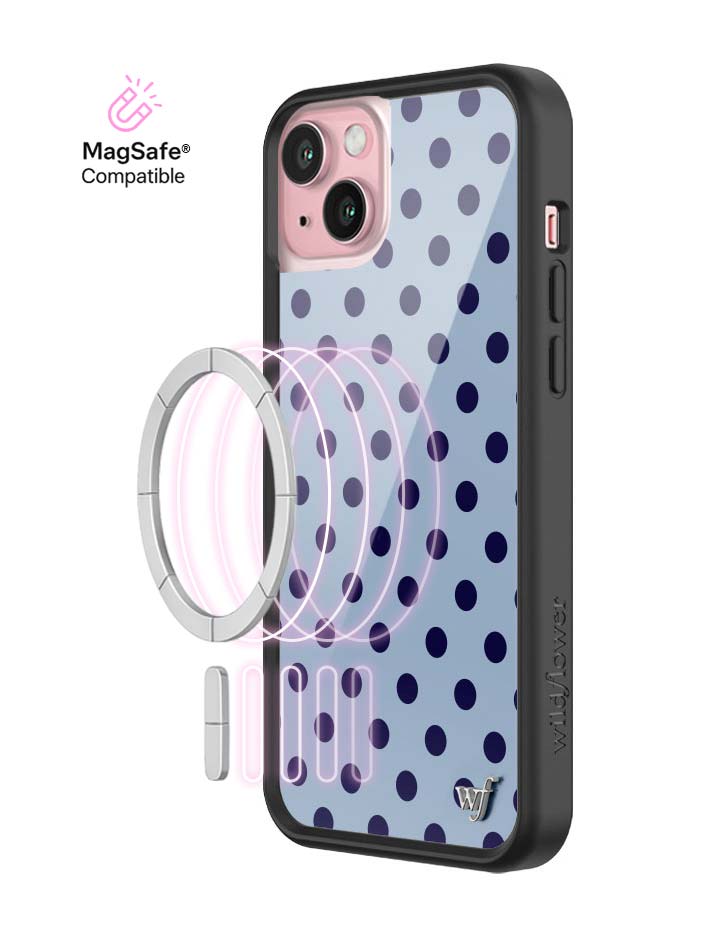Wild Flower Polka Dot Blue and Navy Blue iPhone Case