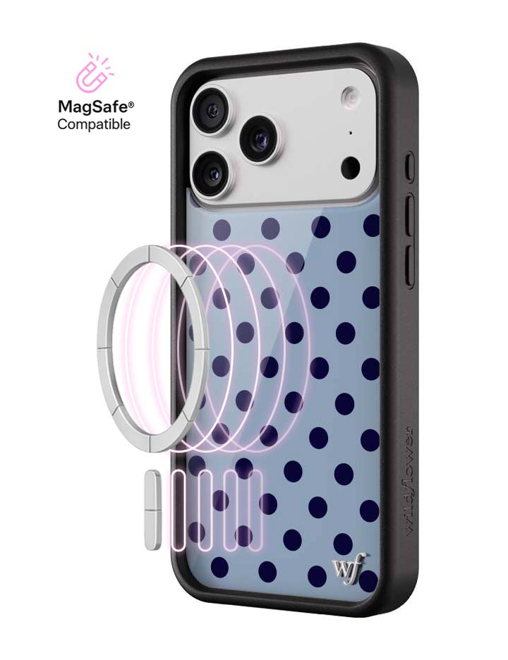 Wild Flower Polka Dot Blue and Navy Blue iPhone Case