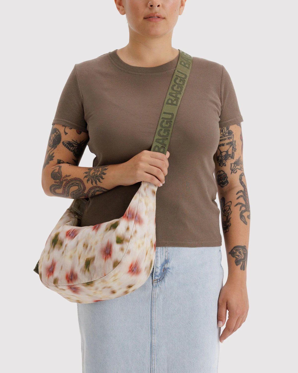 Medium Nylon Crescent Bag | Abstract Floral