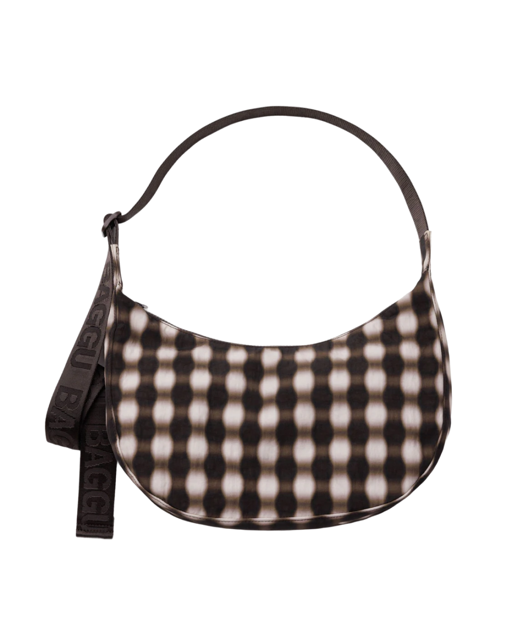 Medium Nylon Crescent Bag | Blurred Gingham Brown