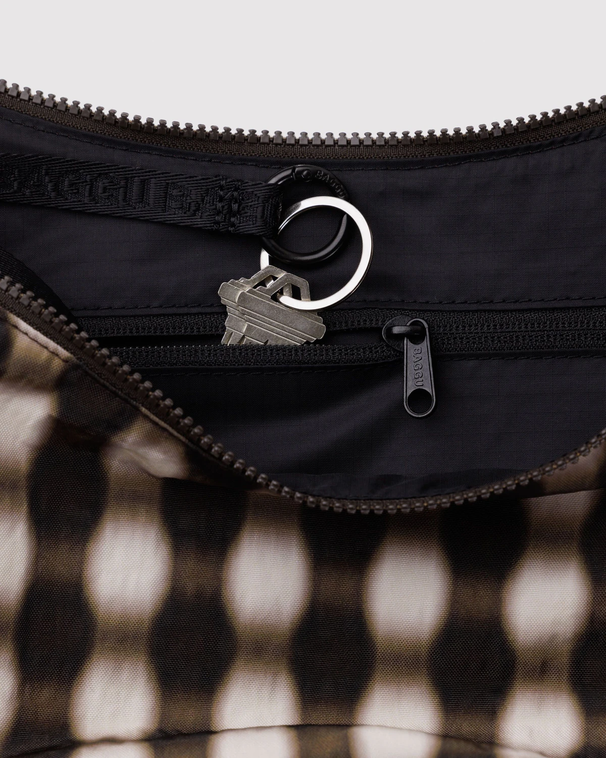 Medium Nylon Crescent Bag | Blurred Gingham Brown