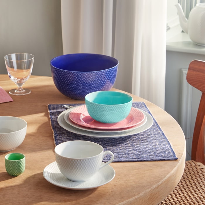 Lyngby Porcelæn Rhombe Tea Cup With Matching Saucer, White, 8.1 Oz
