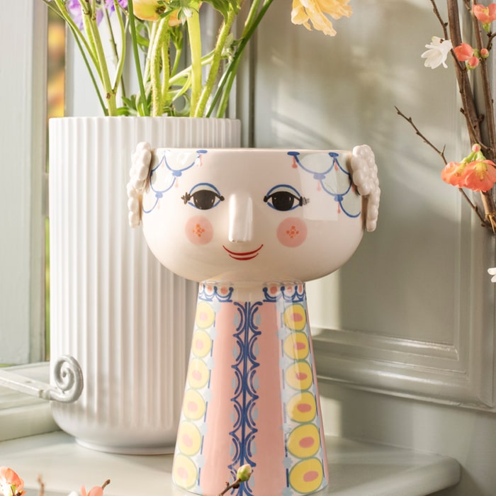 Bjørn Wiinblad Eva Vase, Pink/Blue, H: 9.3"