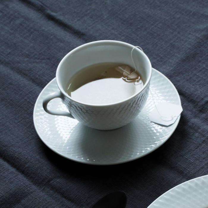 Lyngby Porcelæn Rhombe Tea Cup With Matching Saucer, White, 8.1 Oz
