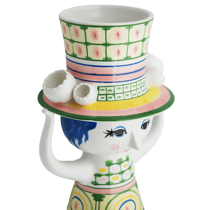 Bjørn Wiinblad Lady with Hat Vase, Green, H: 9.6"