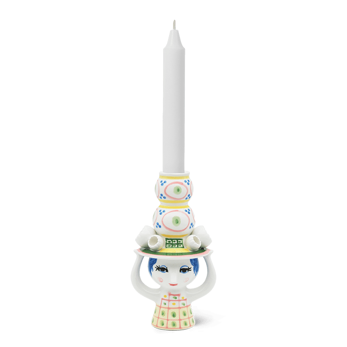 Bjørn Wiinblad Lady with Hat Candleholder, Yellow, H: 6.3"
