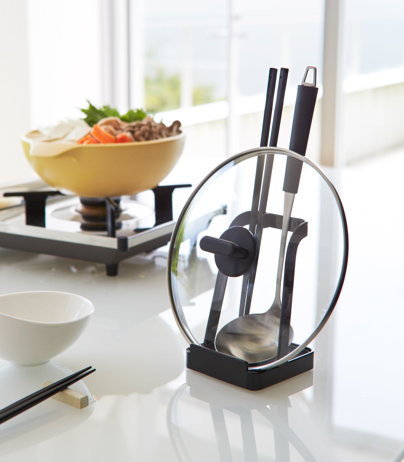 Yamazki Lid & Ladle Stand with Kitchen Utensils