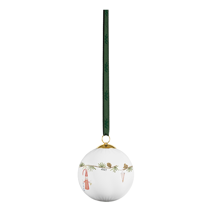 Kähler Hammershøi Christmas Bauble, White with Decorations, Ø: 2.4"