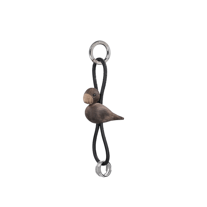 Kay Bojesen Bird Bag Charm, Silver/Black Leather