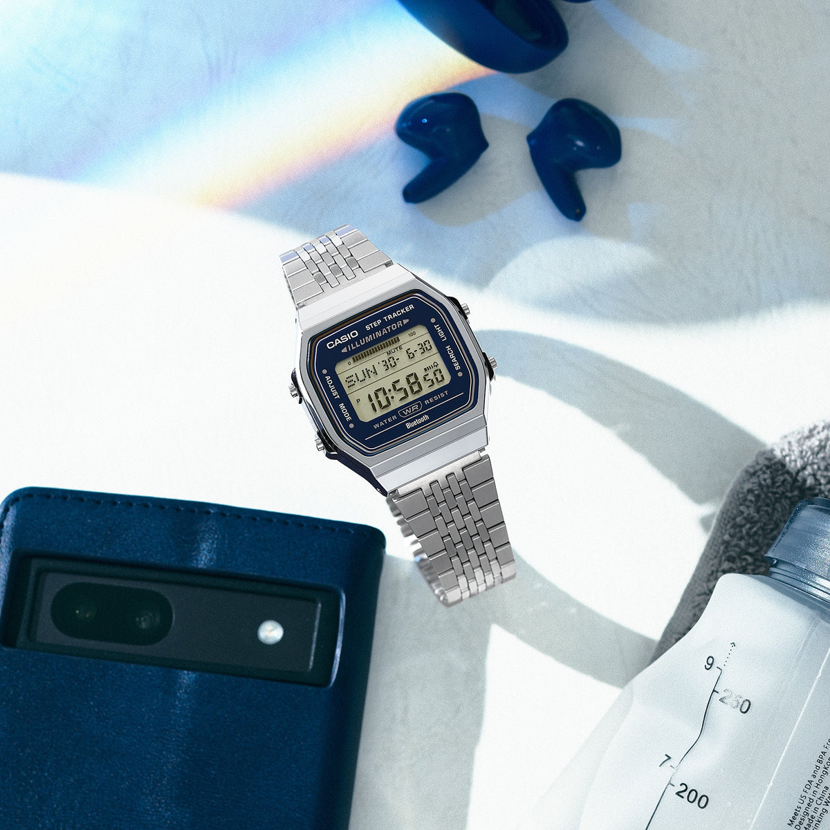 Casio ABL100WE-2A dial and bracelet lifestyle detail