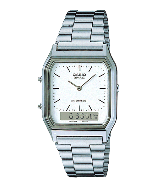 Casio AQ230A-7DM silver analog-digital watch, front view