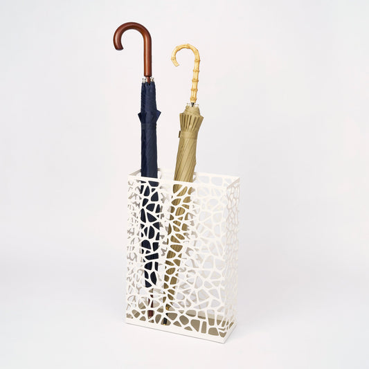 Yamazaki Home Nest Umbrella Stand - Rectangle - Steel, white rectangular stand holding two umbrellas