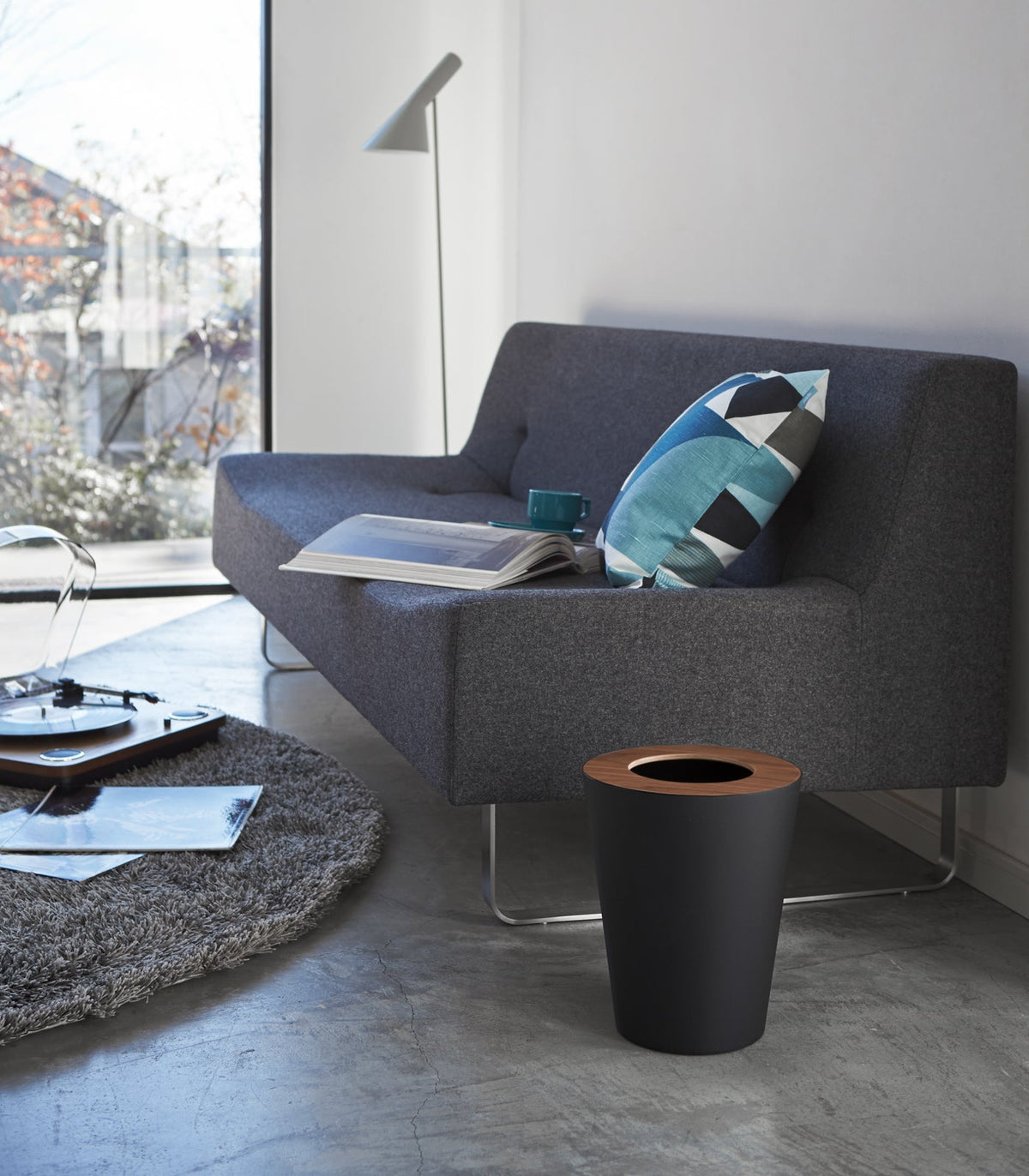 Trash Can - Round - Steel + Wood