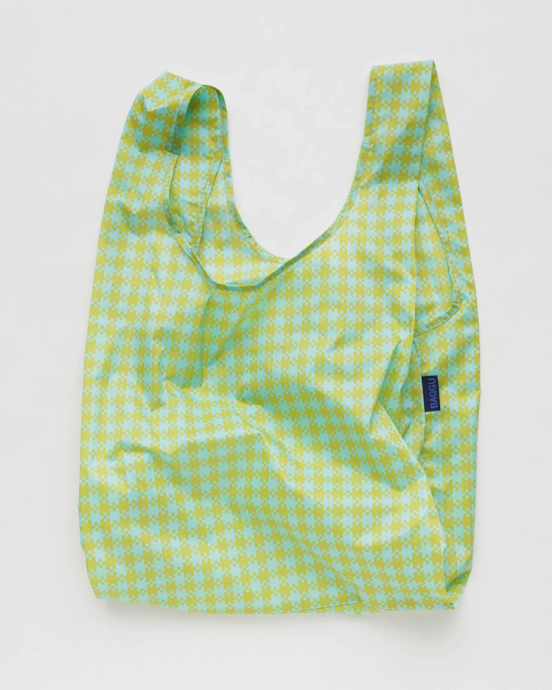 Baggu Standard Reusable Bag in Mint Pixel gingham | Mint Pixel Gingham