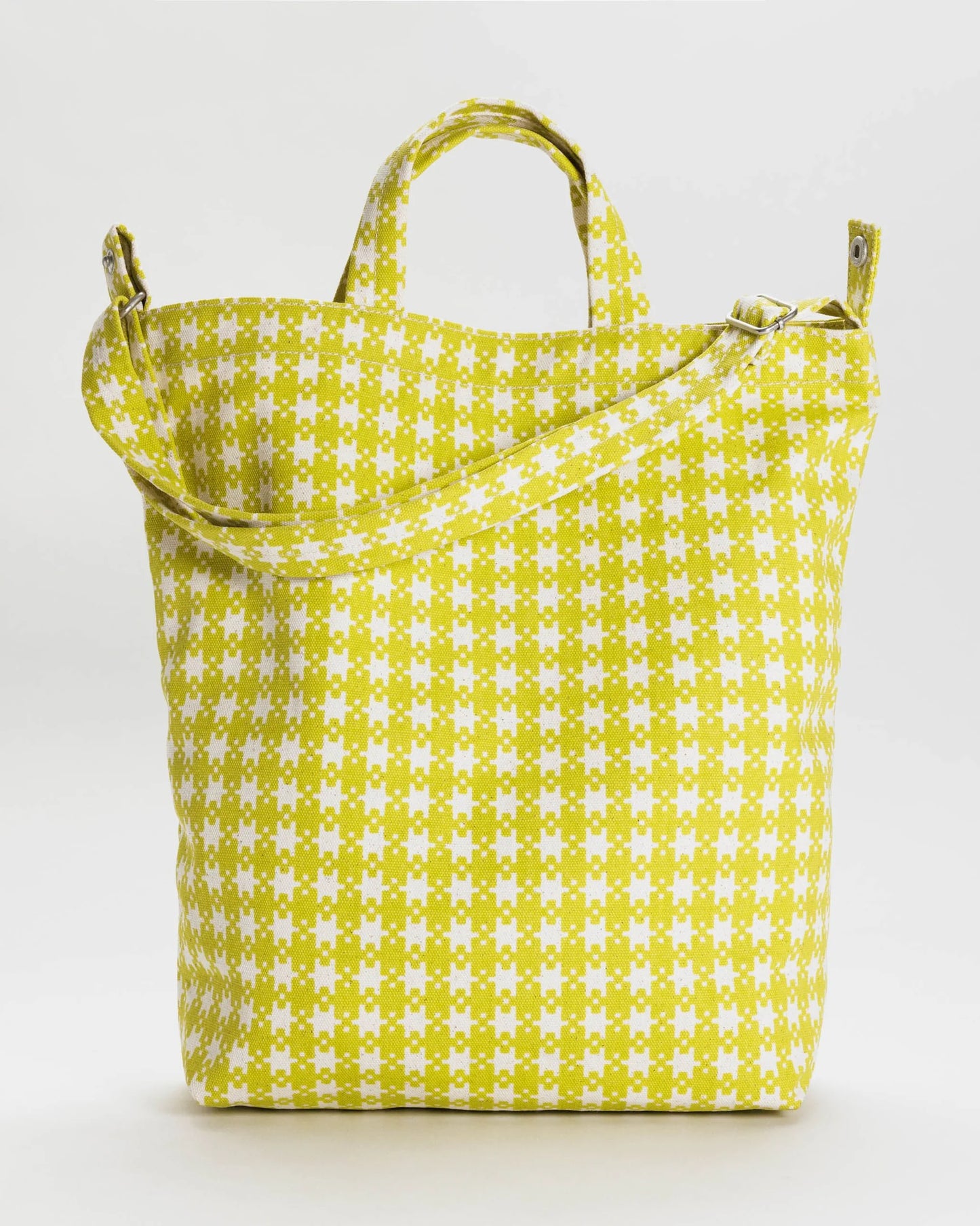 Baggu Duck Tote Bag in Chartreuse Pixel Gingham