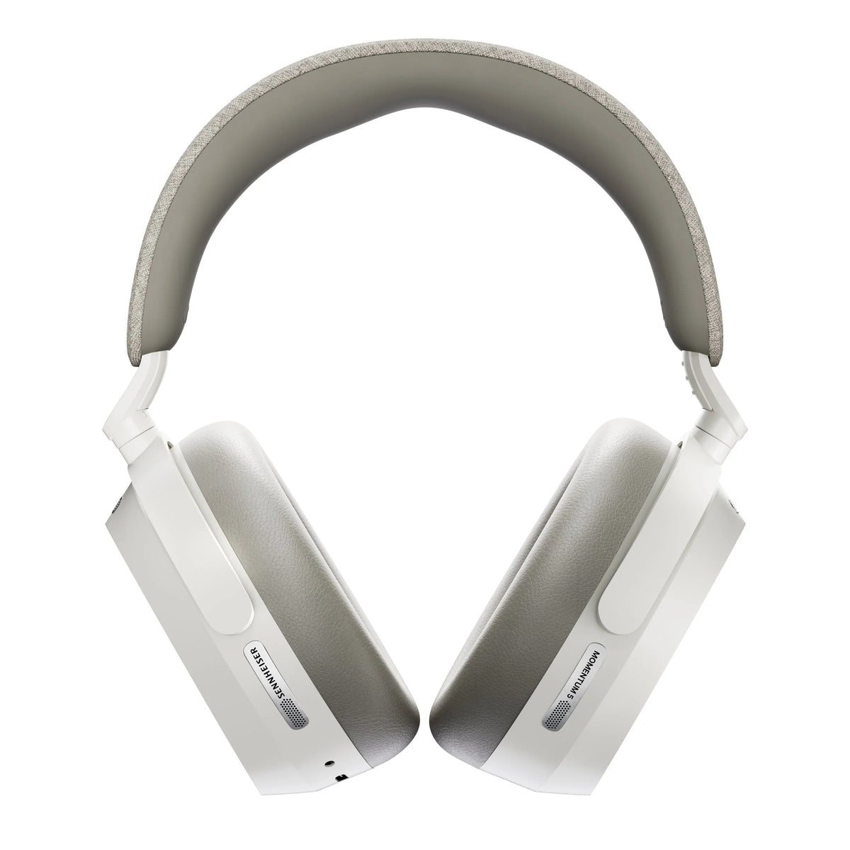 White over-ear headphones with a beige headband on a white background Sennheiser Momentum 5 Adaptive Noise-Cancelling Around-Ear Bluetooth Wireless Headphone | White