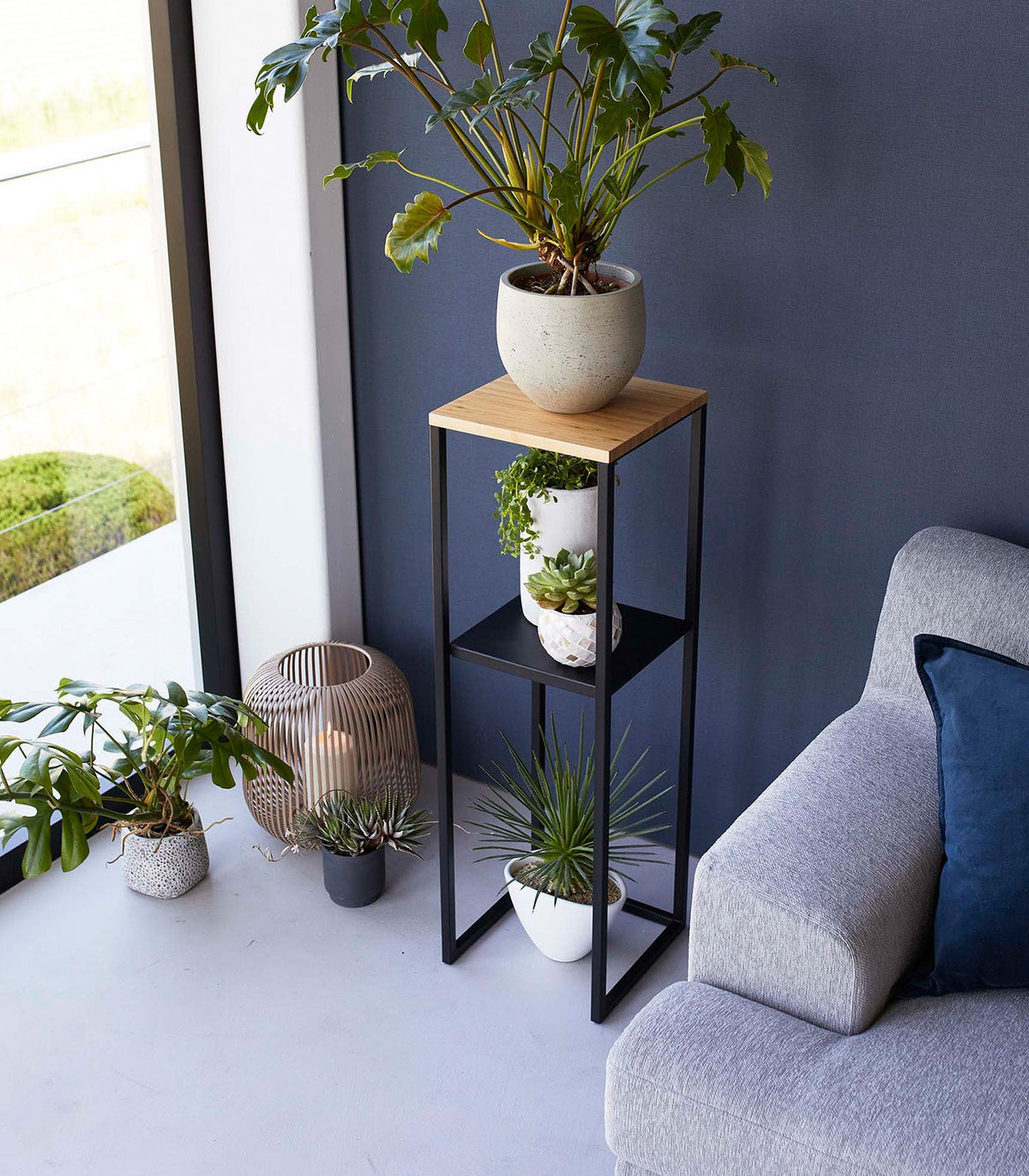 Two-Tier Display & Storage Shelf (31.5" H)  - Steel + Wood