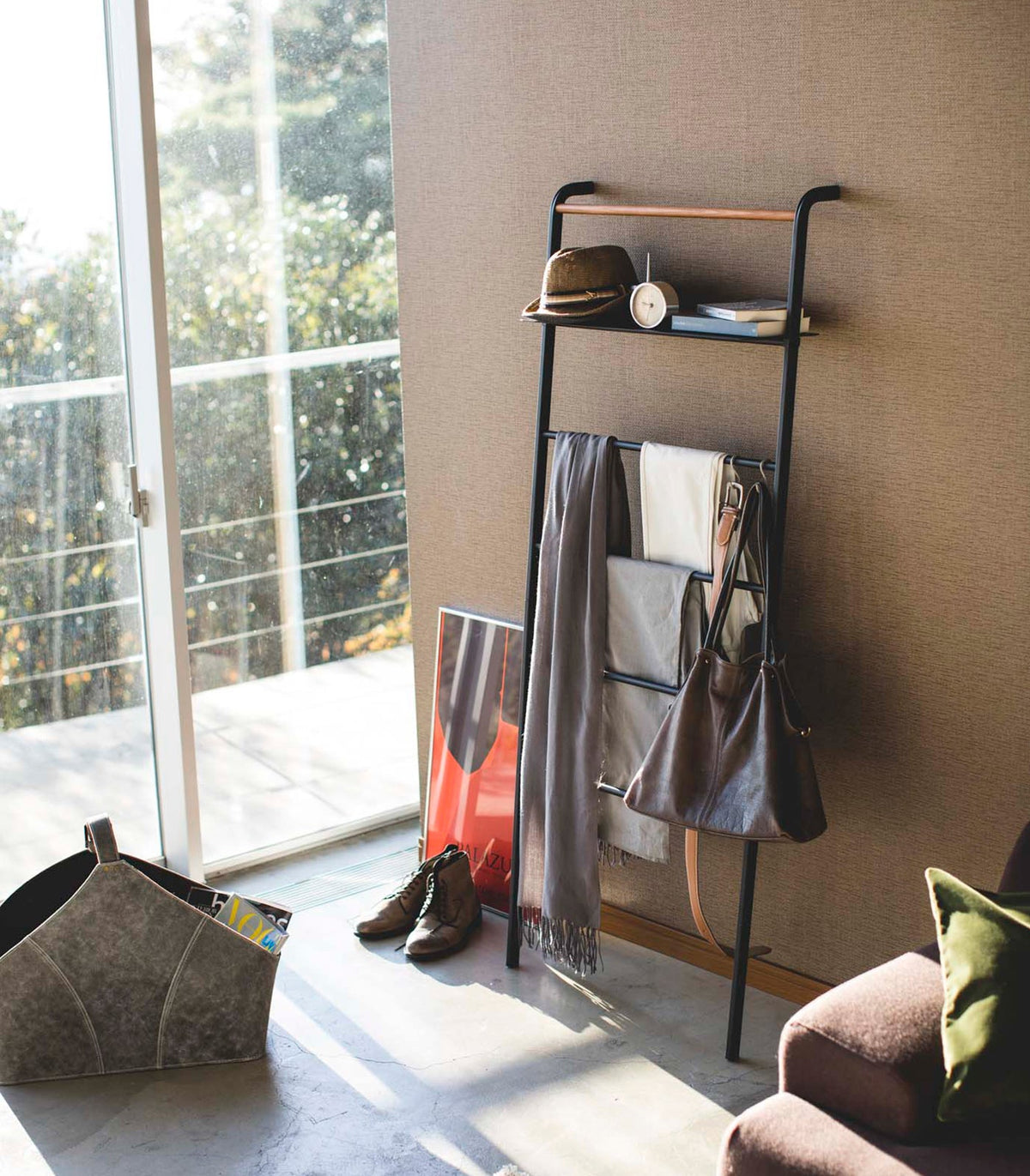 Leaning Storage Ladder With Shelf (63" H)  - Steel