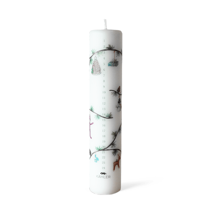Kähler Hammershøi Christmas Advent Candle, White with Decorations, H: 9.8"