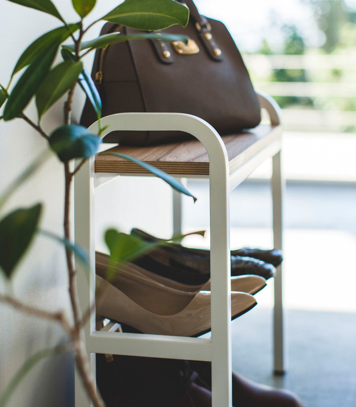 Shoe Organizer & Bench (18" H)  - Steel + Wood