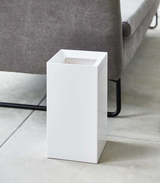 Yamazaki Home Tower Trash Can - Short - ABS Plastic, white short bin beside sofa