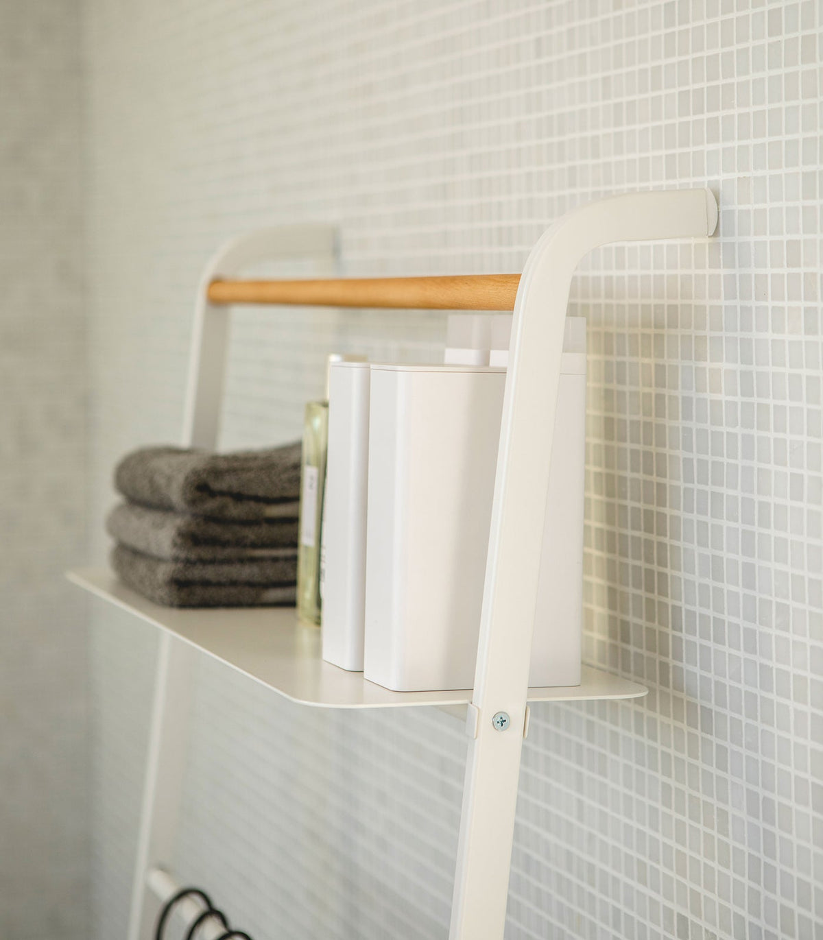 Leaning Storage Ladder With Shelf (63" H)  - Steel