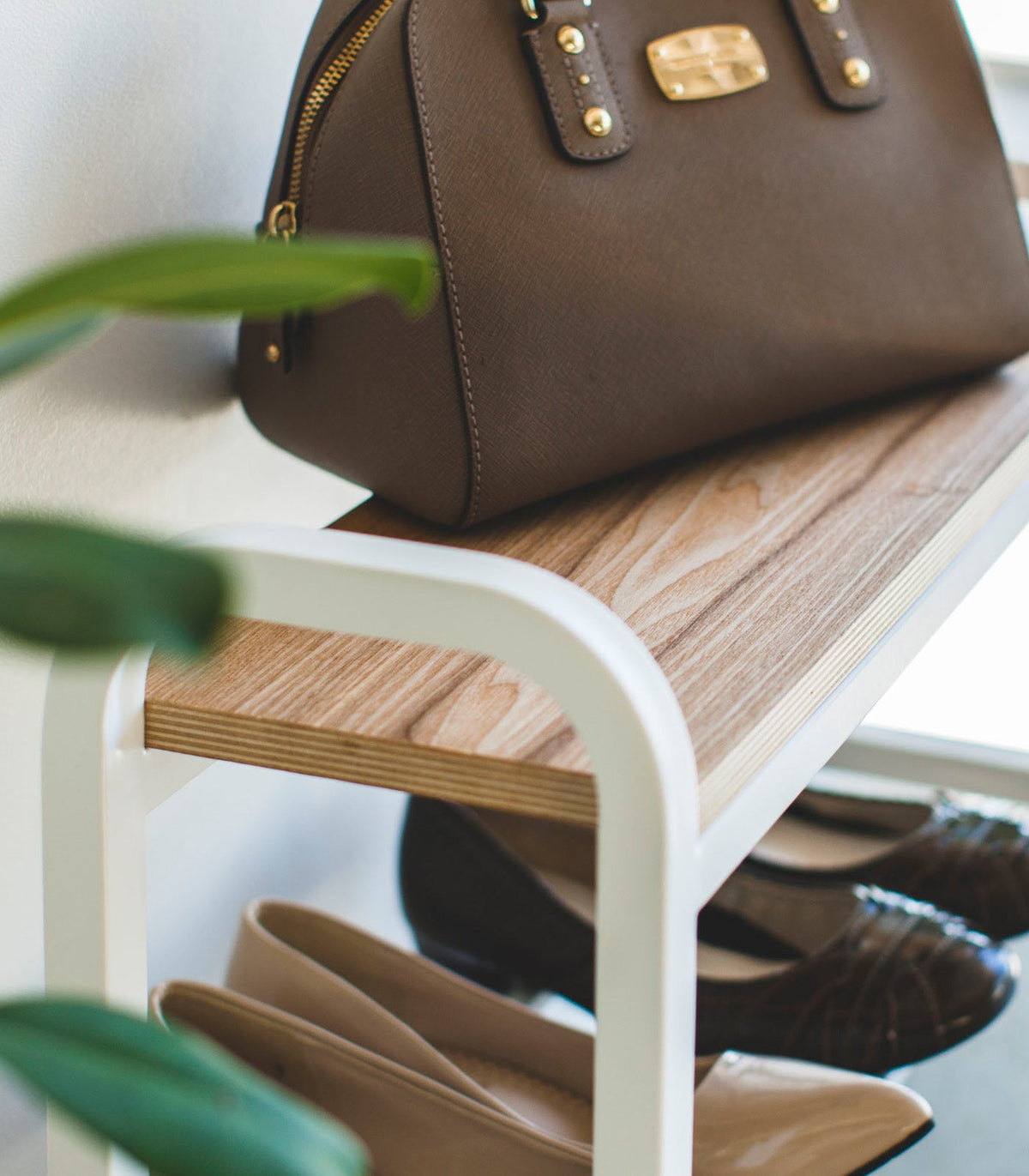 Shoe Organizer & Bench (18" H)  - Steel + Wood
