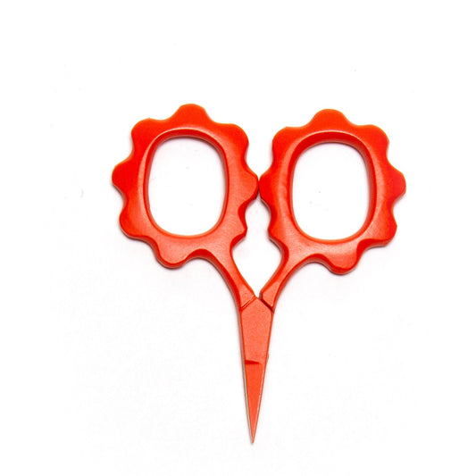 DEGEN Swerve Mini Scissors in Poppy with red-orange scalloped handles | Poppy