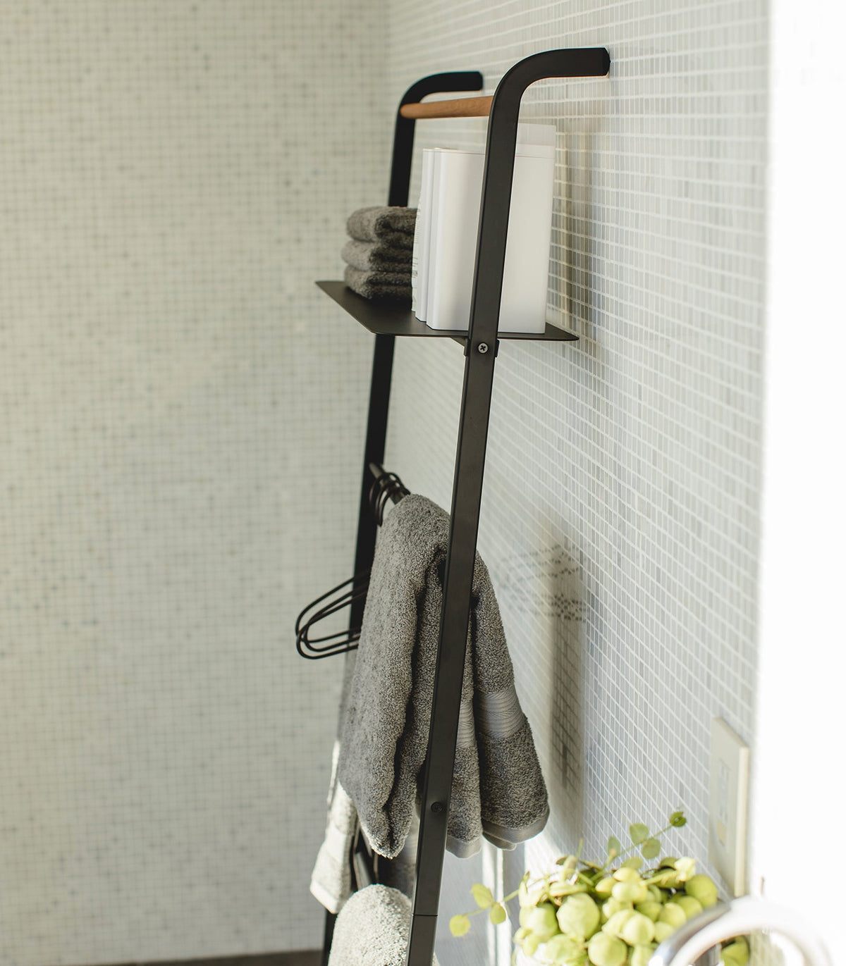 Leaning Storage Ladder With Shelf (63" H)  - Steel