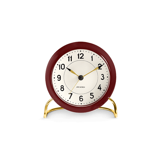 Arne Jacobsen Station Table Clock, Bordeaux/White