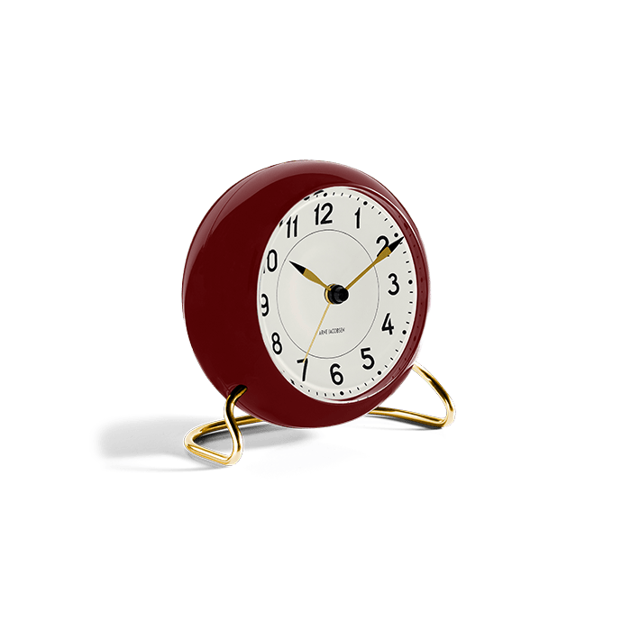 Arne Jacobsen Station Table Clock, Bordeaux/White