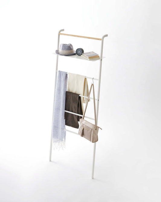 Yamazaki Home Tower Leaning Storage Ladder with Shelf - Steel