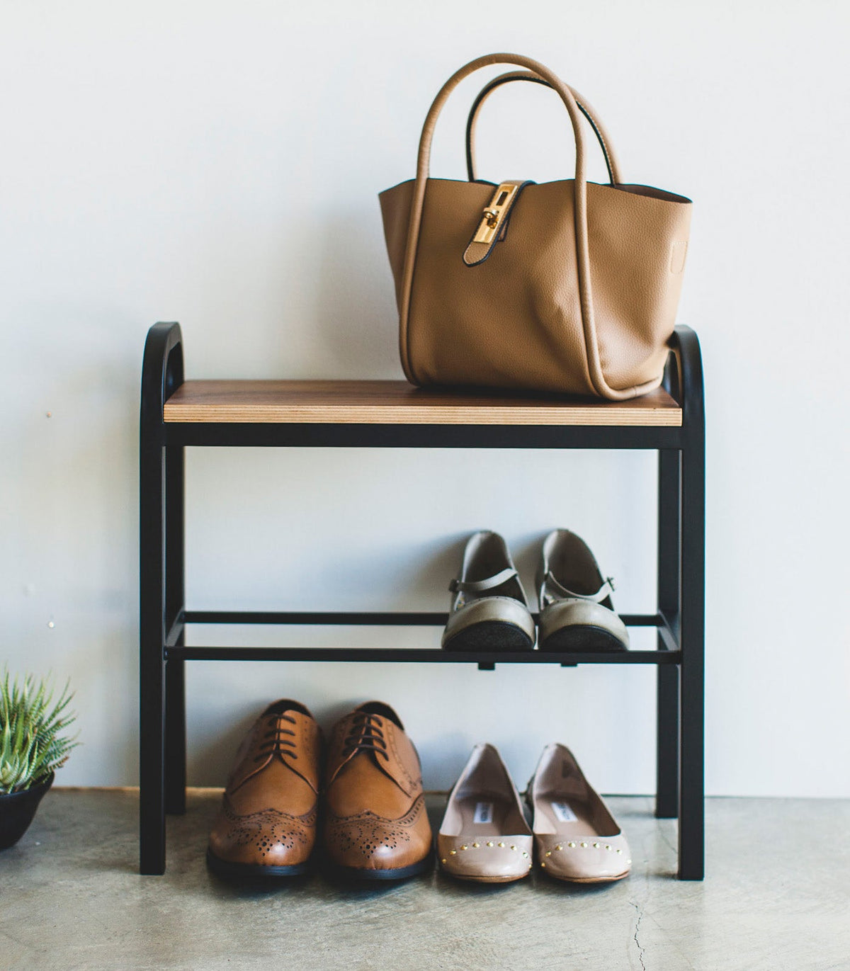 Shoe Organizer & Bench (18" H)  - Steel + Wood